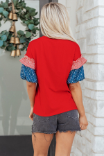 Fiery Red Stars Stripes Short Puff Sleeve Top - Image 2
