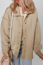 Jet Stream Solid Color Quilted Puffer Buttoned Shacket - Image 5