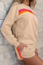 Apricot Striped Accent Pullover and Shorts Two Piece Casual Set - Image 3