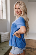 Sky Blue Vintage MOTHERHOOD Letter Graphic T Shirt - Image 3