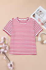Red Stripe Scalloped Trim Round Neck T Shirt - Image 5