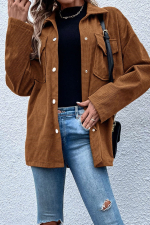 Brown Textured Flap Pocket Drop Shoulder Shacket - Image 4