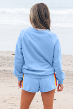 Beau Blue Accent Pullover and Shorts Two Piece Casual Set - Image 2