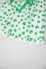 Green Clover Printed Short Sleeve and Ruffled Shorts Pajama Set - Image 6