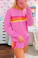 Bonbon Striped Accent Pullover and Shorts Two Piece Casual Set - Image 7