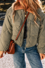 Jungle Green Teddy Collar Flap Pockets Quilted Puffer Jacket - Image 5