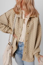 Jet Stream Solid Color Quilted Puffer Buttoned Shacket - Image 4