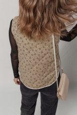 Khaki Floral Print Quilted Concealed Button Vest - Image 2