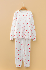 Fiery Red Tiny Hearts Printed Long Sleeve Top Drawstring Lounge Pant Set - Image 4