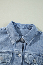 Beau Blue Ruffle Raw Hem Flap Pockets Denim Jacket - Image 7