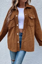 Brown Textured Flap Pocket Drop Shoulder Shacket - Image 5