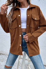 Brown Textured Flap Pocket Drop Shoulder Shacket - Image 3