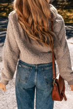 Light French Beige Zipper Pocketed Winter Fuzzy Jacket - Image 2