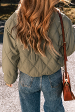 Jungle Green Teddy Collar Flap Pockets Quilted Puffer Jacket - Image 2
