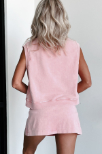 Light Pink 2 Pieces Mineral Wash Cotton Tank Top Lined Split Skirt Set - Image 3