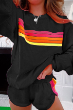 Black Striped Accent Pullover and Shorts Two Piece Casual Set - Image 5