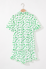 Green Clover Printed Short Sleeve and Ruffled Shorts Pajama Set - Image 4