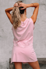 Light Pink 2 Pieces Mineral Wash Cotton Tank Top Lined Split Skirt Set - Image 7