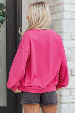 Rose Red Lucky Clover Embroidered Loose Pullover Sweatshirt - Image 2