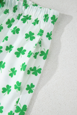 Green Clover Printed Short Sleeve and Ruffled Shorts Pajama Set - Image 8