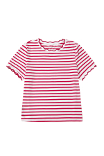 Red Stripe Scalloped Trim Round Neck T Shirt - Image 9