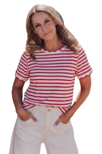 Red Stripe Scalloped Trim Round Neck T Shirt - Image 10